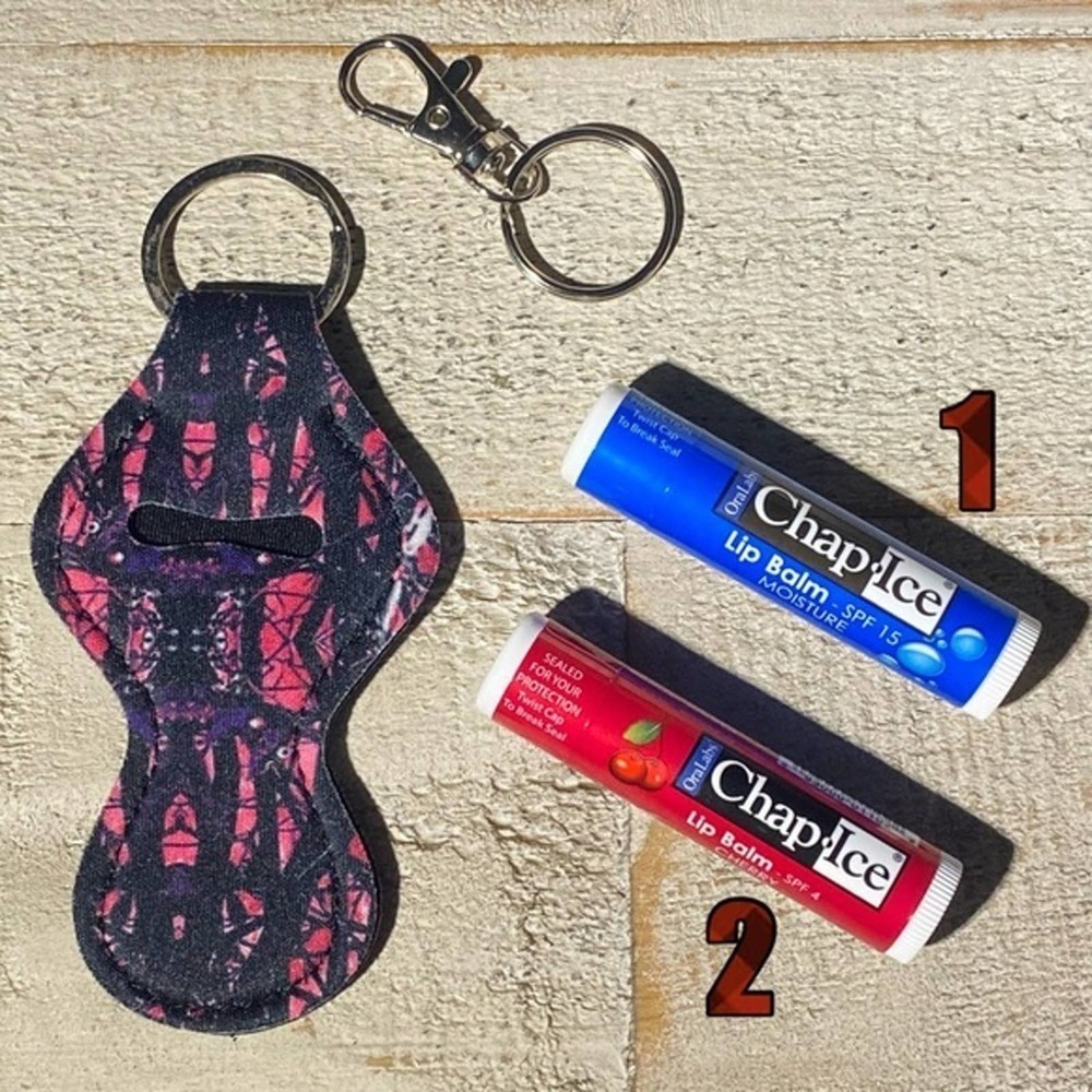 5 for $25 Lip Balm Holder Keychain Camouflage Camo Blue and Pink Lipstick Holder